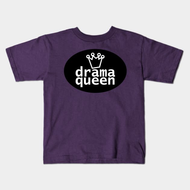 Drama Queen and Crown on Black Oval Kids T-Shirt by ellenhenryart
